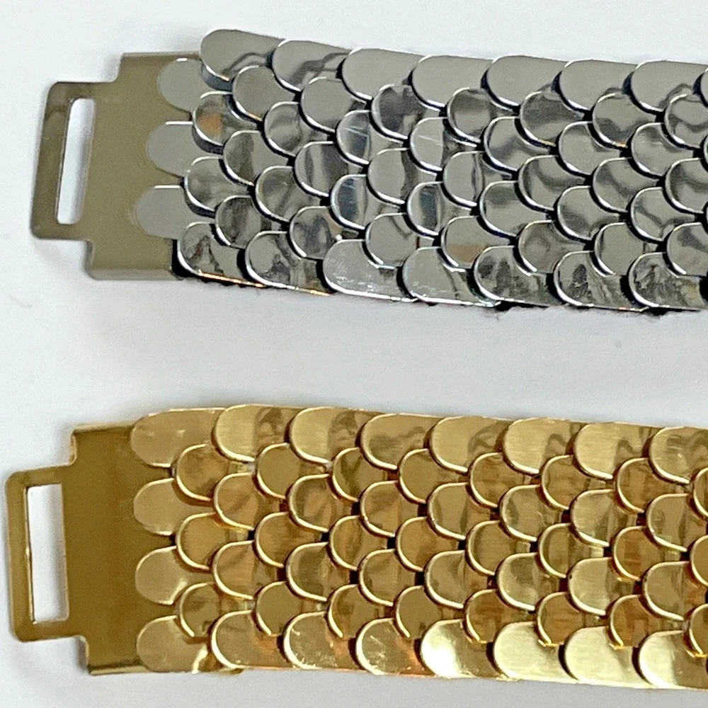 Vintage Fish Snake Scale Stretch Belts Silver and Gold Lot of 2 Disco 70s 80s